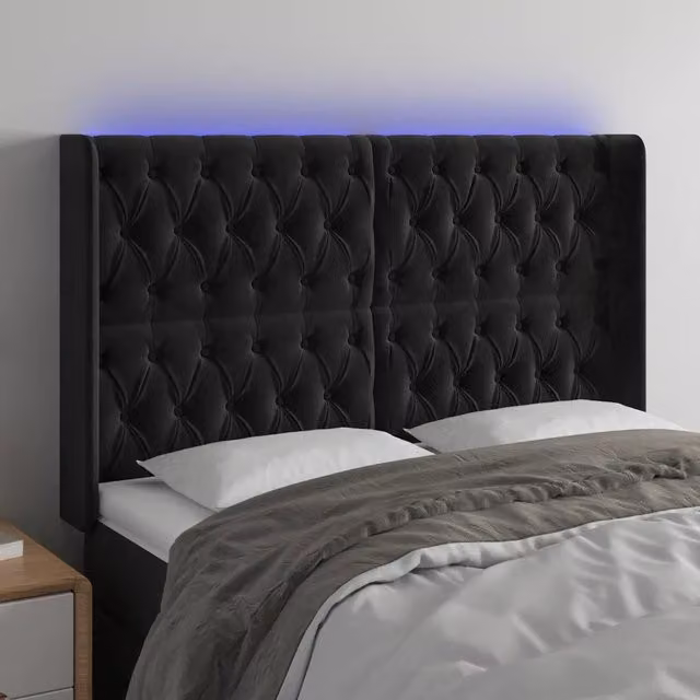 Testiera a LED-Testata con LED Nera 163x16x118/128 cm in Velluto 484388