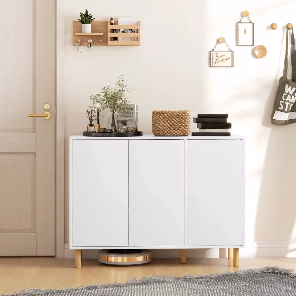 Credenza Moderna GIORDANOSHOP Bianca con 2 Armadietti e 3 Ripiani Regolabili L/P/H: 107 x 40 x 80 cm – 2