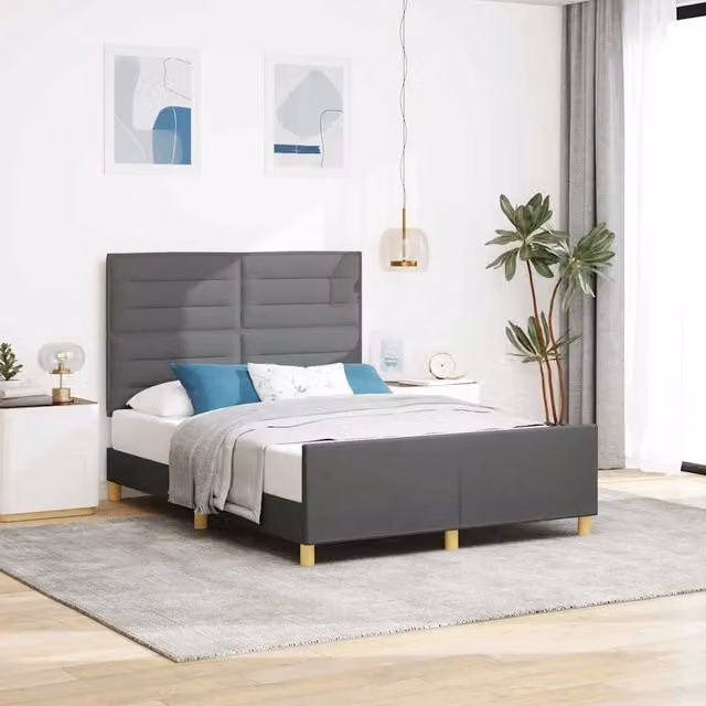 Struttura del letto-Giroletto Grigio scuro 140 x 200 cm Tessuto 939190