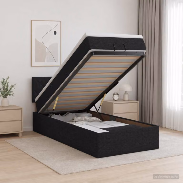 Letto ottomano con materasso vidaXL in tessuto nero L 100 x P 200 cm