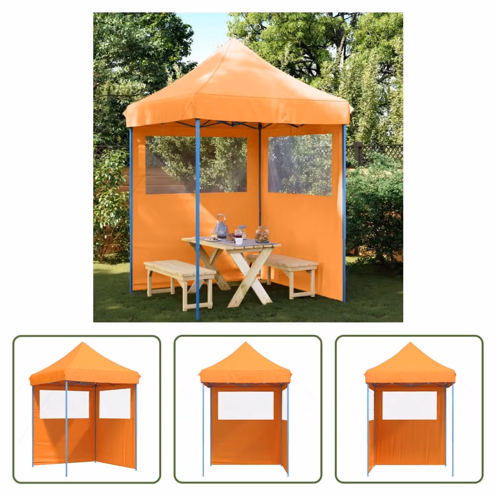 The Living Store Tenda per feste pieghevole pop-up con 2 pannelli laterali arancione