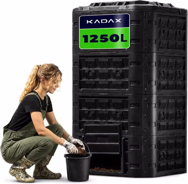 Compostiera modulare da giardino KADAX nera grande XXL in plastica resistente al gelo da 1250 litri – 1