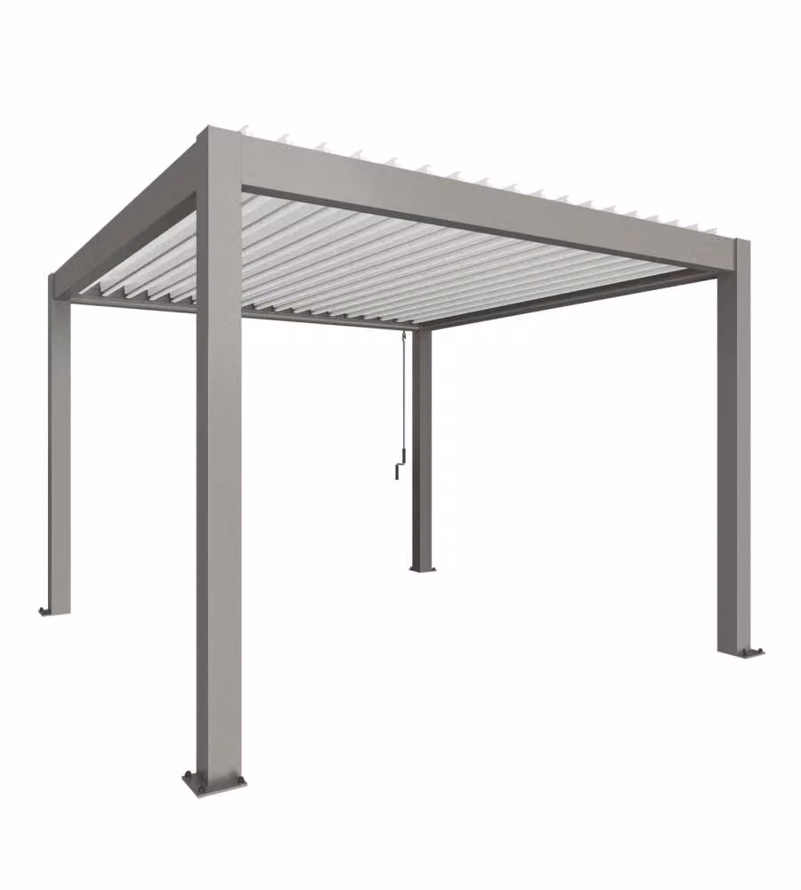 Biohort Pergola in metallo 3,68x3,68m grigio quarzo/bianco con lamelle