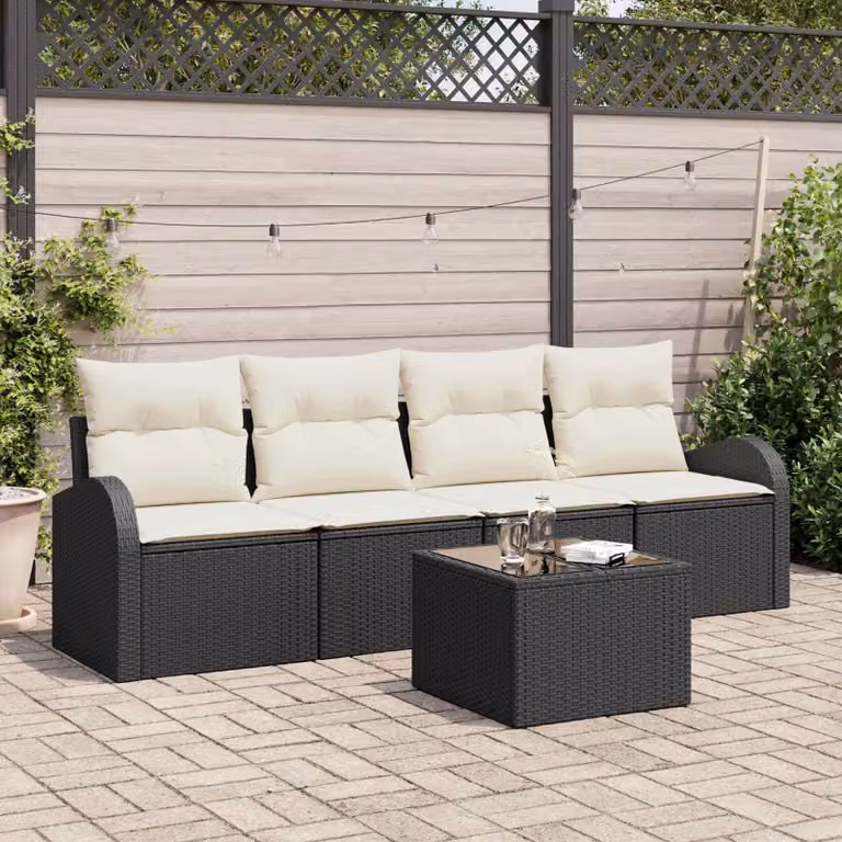 Set Divano da Giardino vidaXL 5 Pezzi con Tavolino Nero e Beige