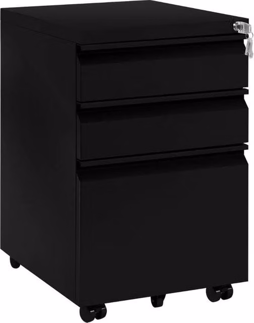 Cassettiere su Rulli - Cassa, Cassa Ufficio, Cassa Archivio - Ufficio, Salotto - Acciaio - 39x48x62 cm - Nero