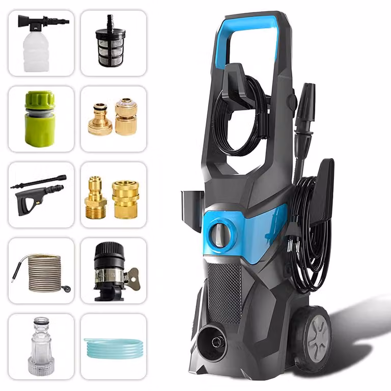 Idropulitrice - Elettrica, con una potenza massima di 3000 W - 150 bar - 9 litri/minuto - Ugello senza necessità di attrezzi - Adatta per auto, terrazza e vialetto - Batteria non inclusa