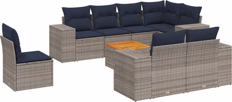 Set Divani da Giardino 9 pz con Cuscini Grigio in Polyrattan
