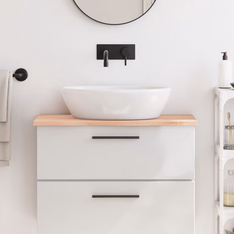 Piano da bagno vidaXL in legno massello non trattato, colore marrone, L 80 cm x P 30 cm x H 2 cm