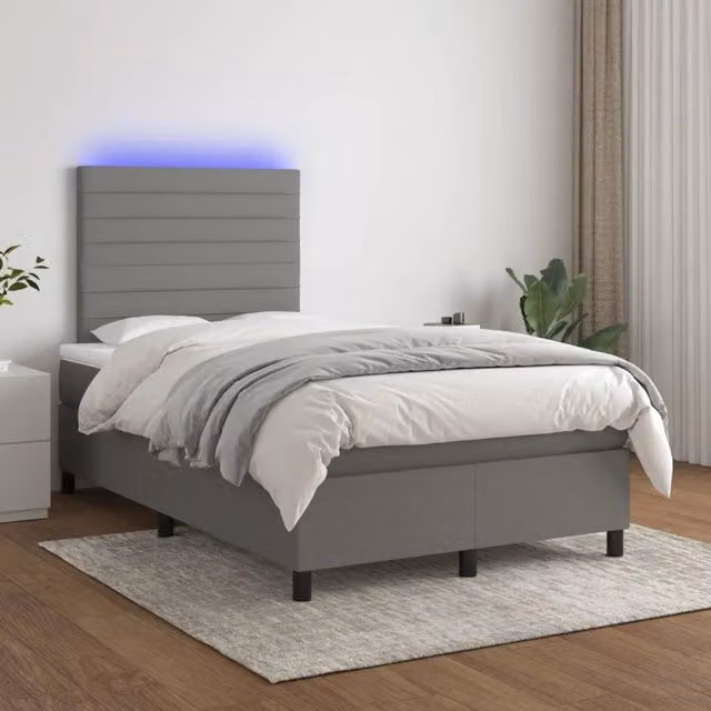 Letto Ibrido con Materasso e Illuminazione LED vidaXL in Tessuto Grigio e Bianco L/P: 120 x 200 cm – 1