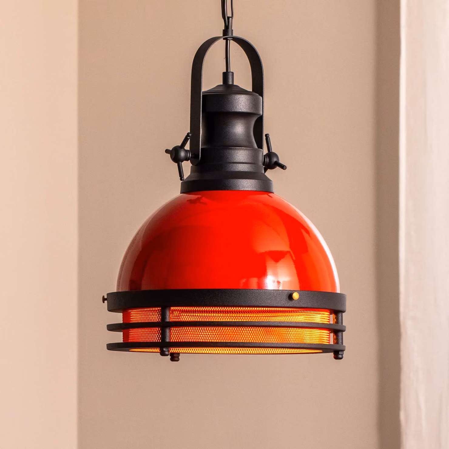 Lampada a sospensione Saglam 3762 Opviq, dimmerabile, Rosso, Soggiorno / Sala da pranzo, Metallo, Industriale, Lampada a sospensione