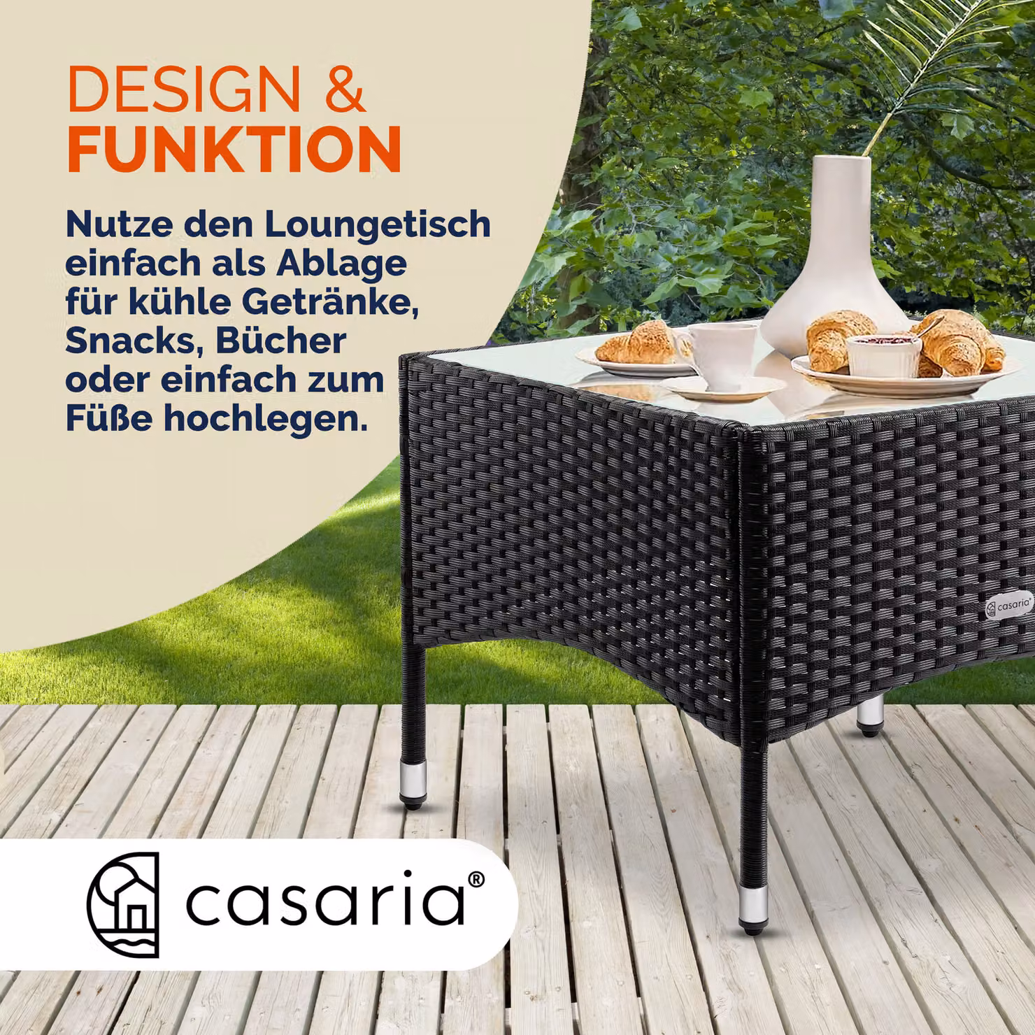 Tavolino da giardino quadrato Casaria in polyrattan e vetro nero L/P/H: 58 x 58 x 42 cm – 3