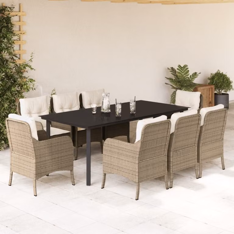 Maison Exclusive - Set da Pranzo da Giardino 9 pz con Cuscini Beige in Polyrattan
