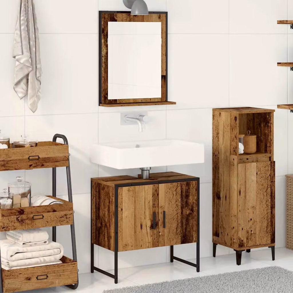 vidaXL Set di mobili per il bagno moderno in 2 pezzi Marrone e Nero con armadietto specchio e mobile lavabo a parete L/P/H: 60 x 33 x 60 cm
