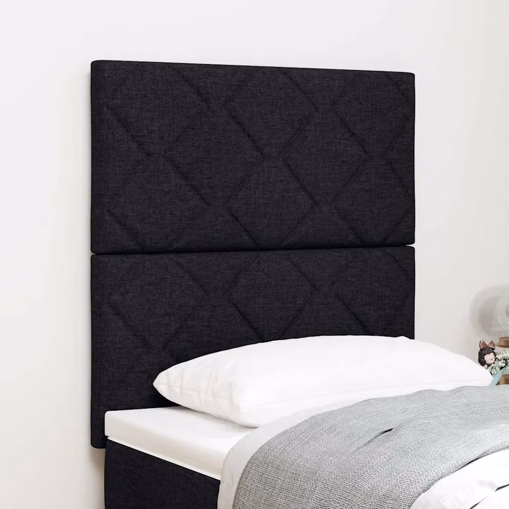 Testiera per letto moderna vidaXL in tessuto nero con struttura in legno e pannello imbottito geometrico