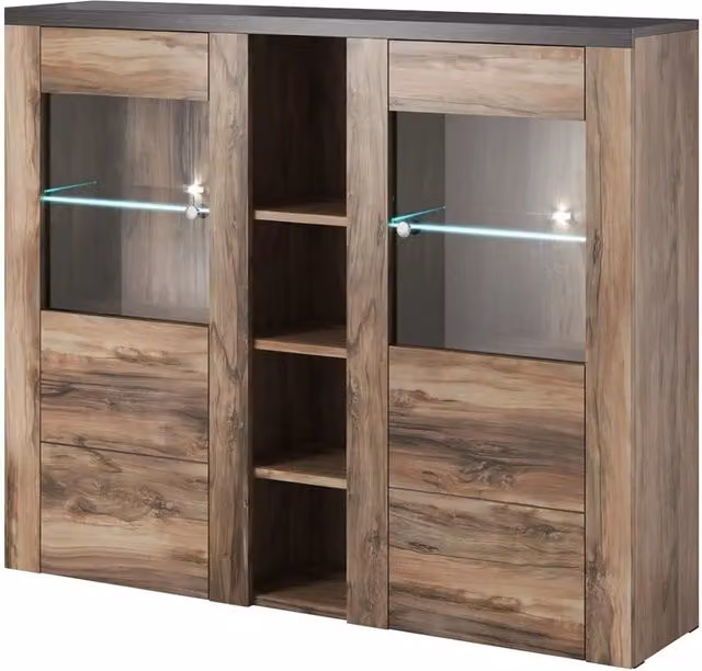 Credenza design 2 porte per salotto colore noce e nero effetto legno. collezione SANTIAGO.