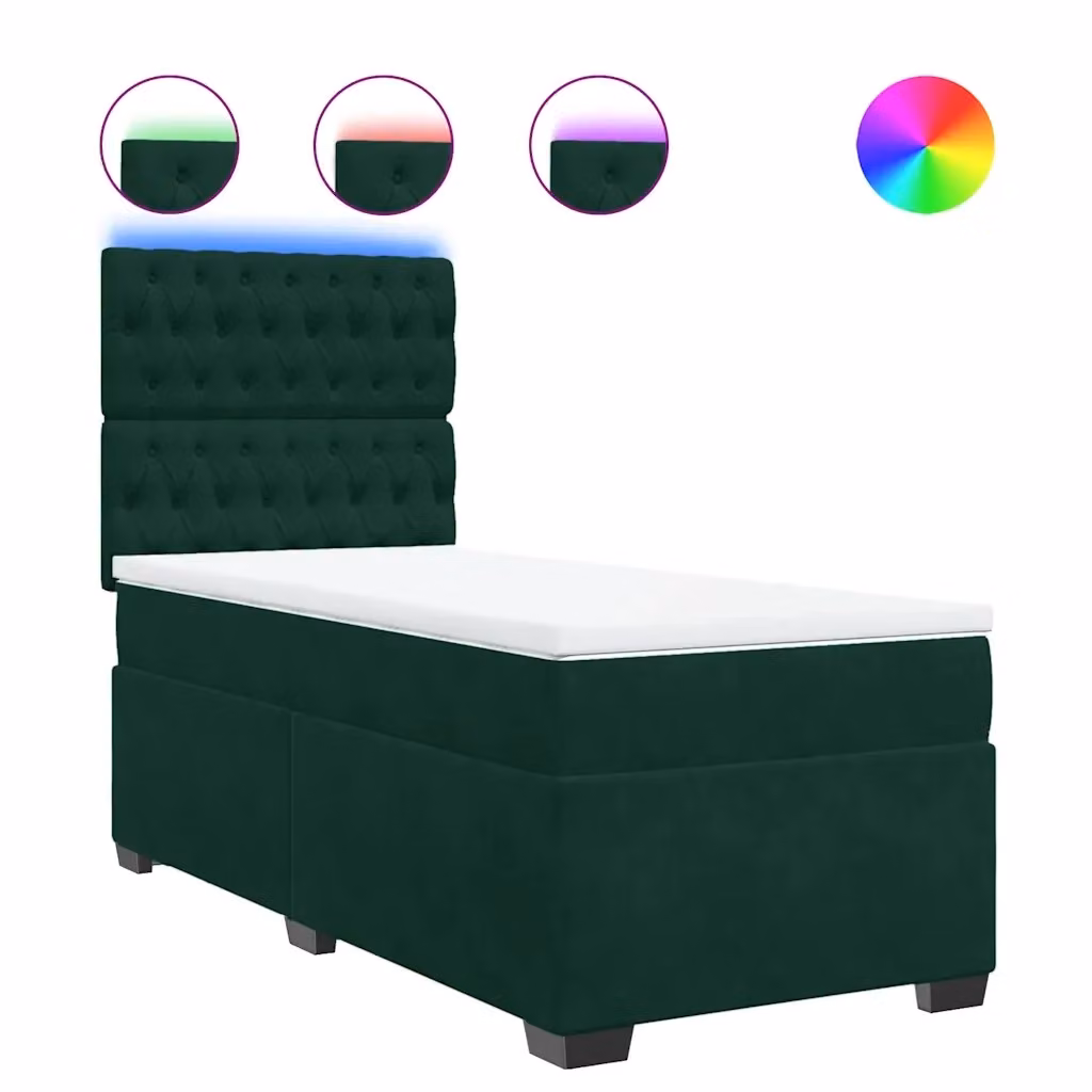vidaXL Giroletto a Molle con Materasso Ibrido in Velluto Verde Scuro e Bianco L/P/H: 100 x 200 cm – 2
