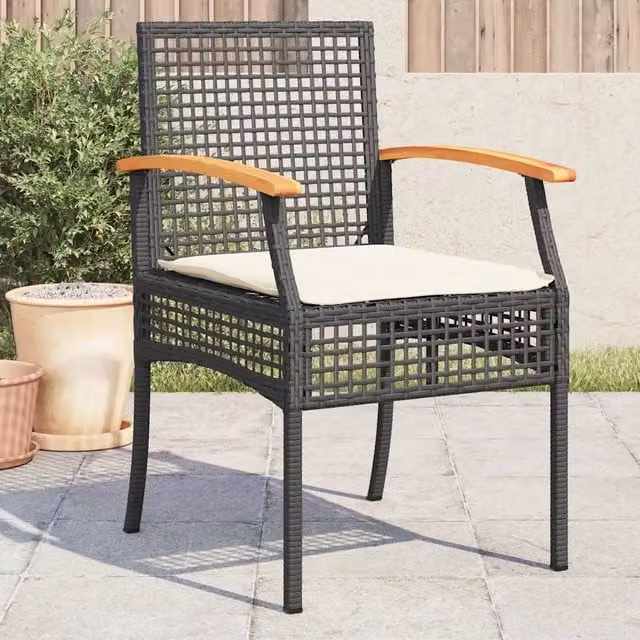 Set di 4 sedie da giardino vidaXL in polyrattan e legno di acacia con cuscini neri resistenti ai raggi UV – 1