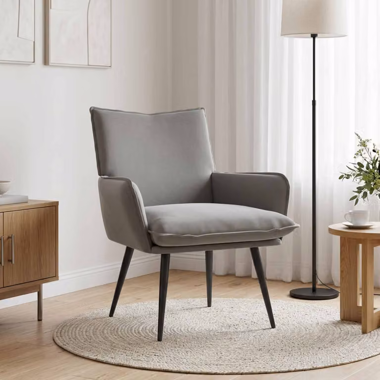 Poltrona moderna vidaXL in velluto grigio con braccioli per soggiorno e camera da letto L: 73 cm, P: 70 cm, H: 83 cm
