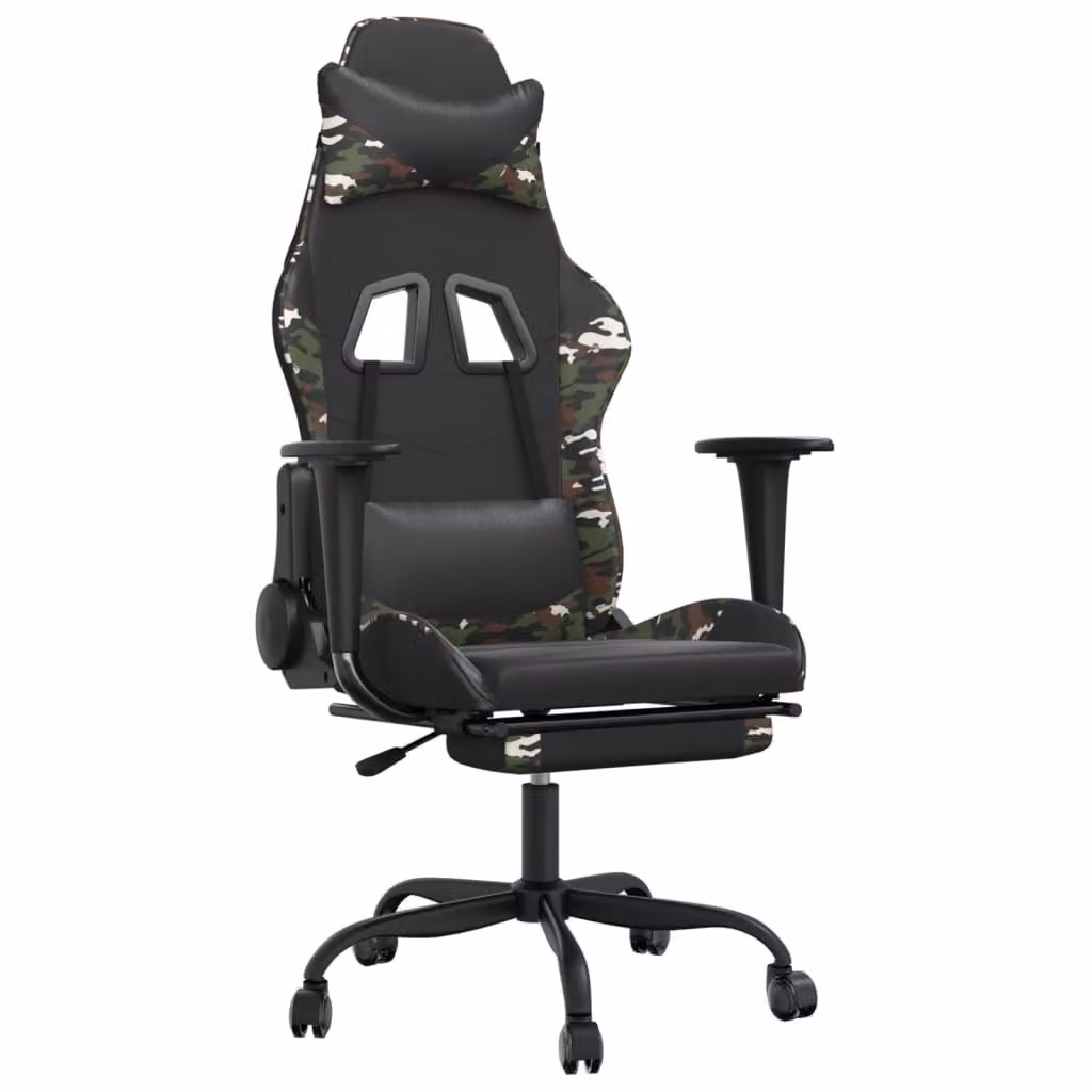 Sedia Gaming Massaggio Poggiapiedi Nero e Mimetico Pelle finta