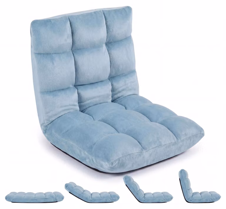 Divano da pavimento KOMFOTTEU con schienale regolabile, divano imbottito per pavimento con funzione letto, sedia pieghevole per la meditazione, poltrona relax da pavimento, sedia da pavimento per soggiorno, camera da letto e balcone, resistente fino a 160