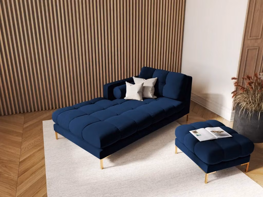 Chaise longue sinistra Bali di Cosmopolitan Design in velluto blu reale con struttura in metallo e cuscini inclusi L/P/H: 164 x 102 x 75 cm – 2