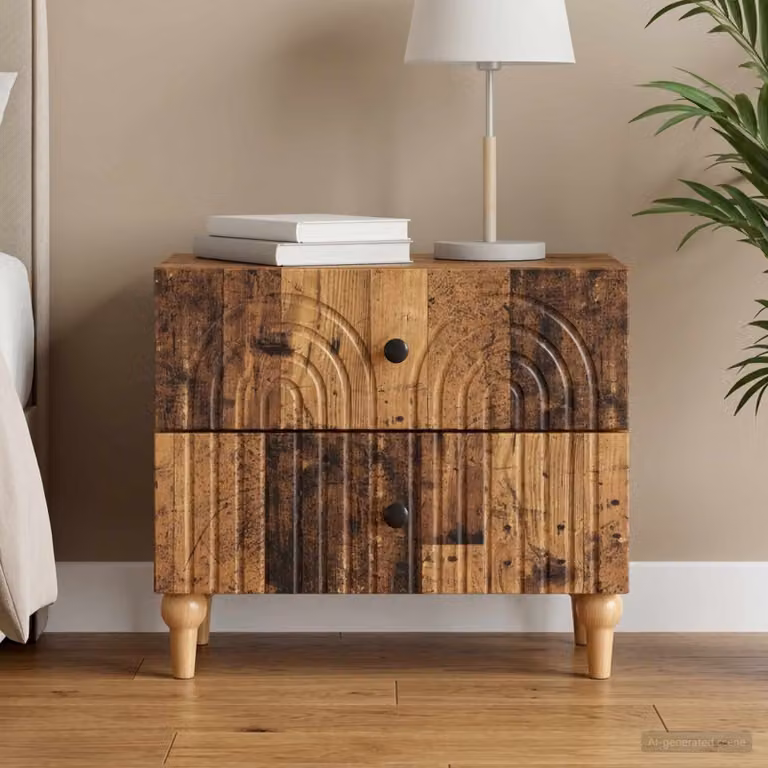 vidaXL Armadio da Notte con Cassetto in Legno Antico Marrone L: 62 cm, P: 34,5 cm, H: 48 cm