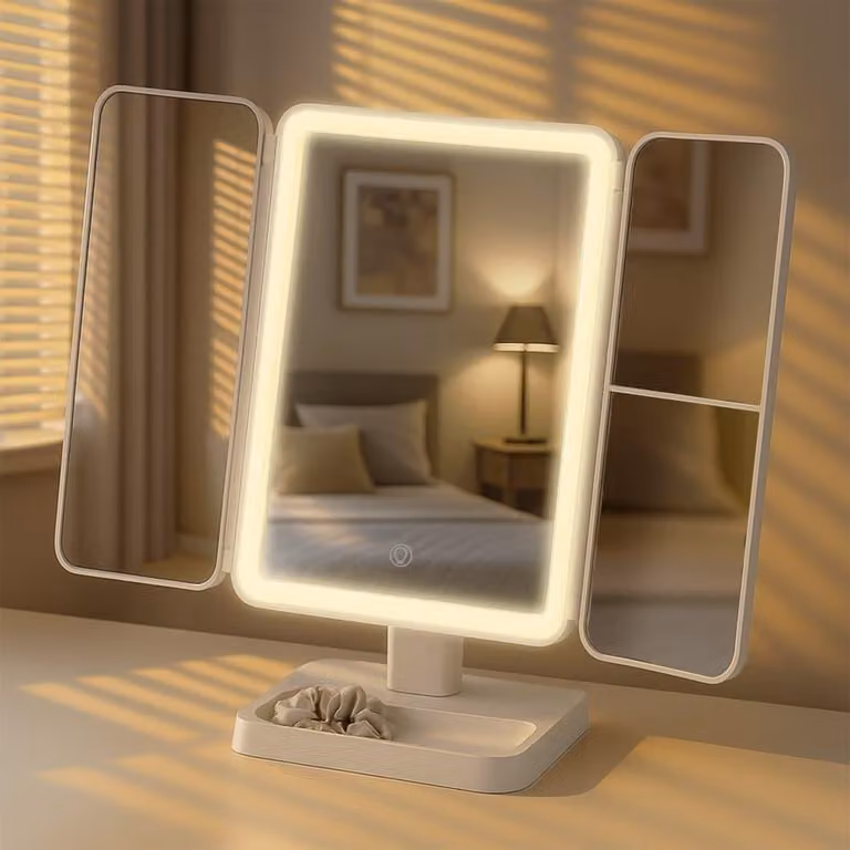 Specchio per il trucco moderno-specchio cosmetico illuminato, colori LED regolabili, ricaricabile tramite USB-C
