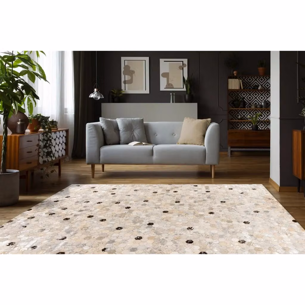 Tappeto moderno a mosaico in pelle KENDRA HOME argento e grigio – 2