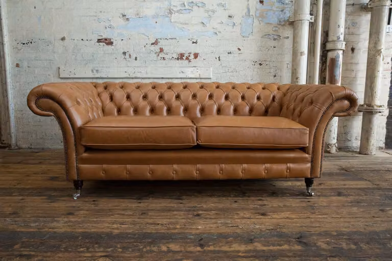 Sofa 3 Sitzer Couch Chesterfield Polster Sitz Garnitur Leder Braun