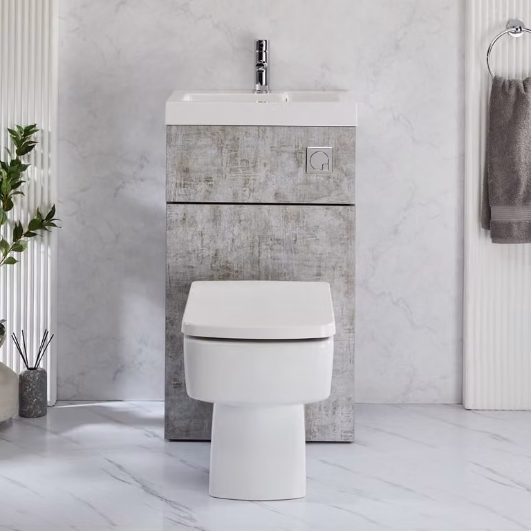 Set Bagno Grigio Calcestruzzo con Mobile Completo di Lavabo e Sanitario - Cluo