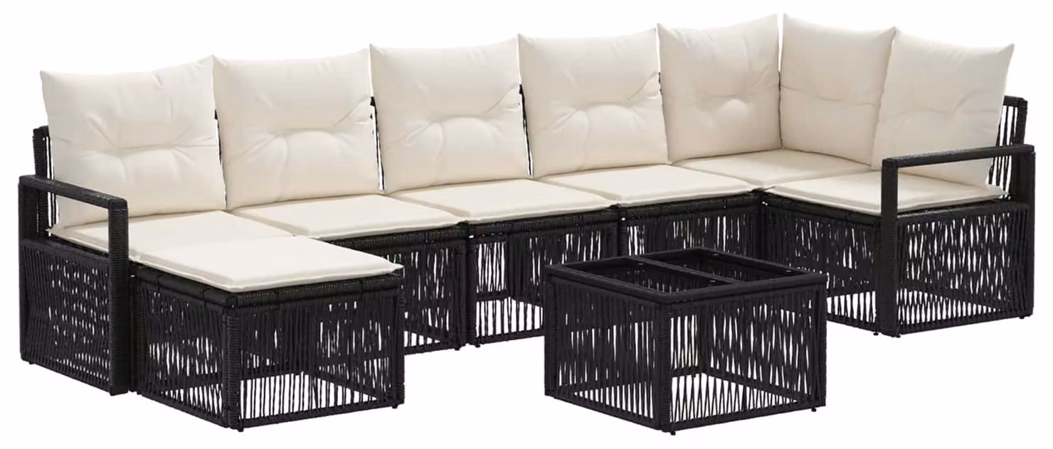 Set Divano da Giardino 8 pcs Nero polyrattan