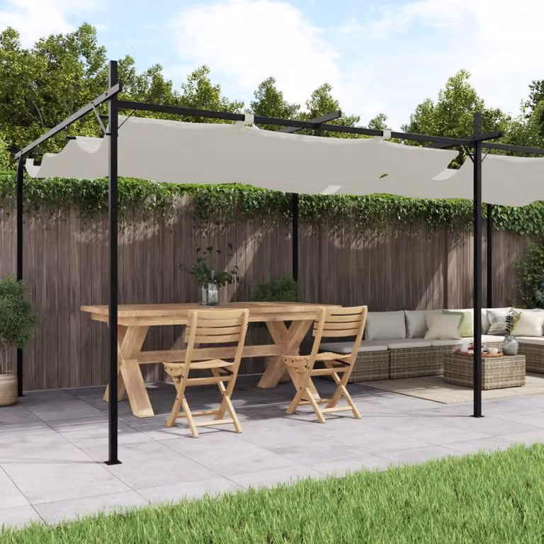 Pergola con Tetto Retrattile vidaXL in Colore Beige L: 589 cm, P: 292 cm, H: 230 cm