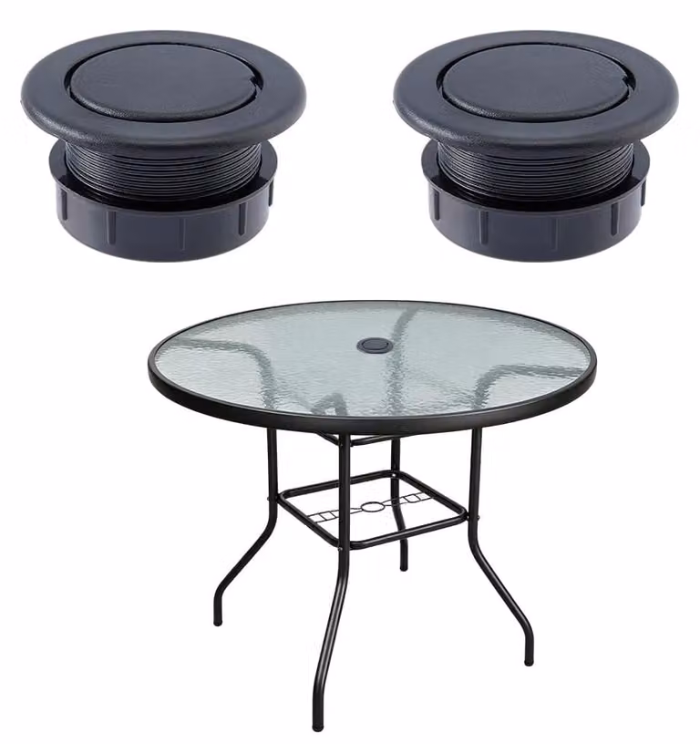 Confezione da 2 adattatori per fori di ombrelloni da tavolo, in ABS, colore nero, diametro 4,9 cm