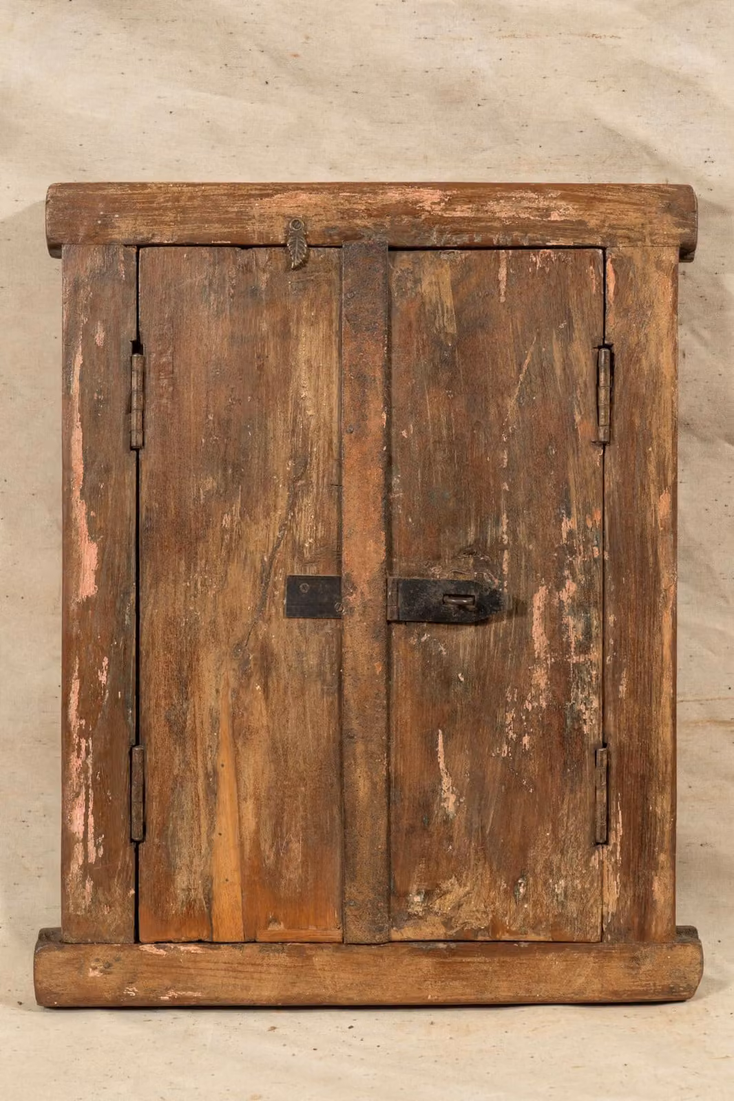 Finestra interna in legno di teak, dimensioni 48,5x6,5x58,5 cm, stile antico
