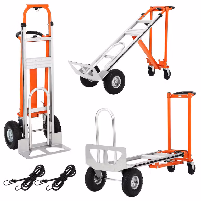 Carrello pieghevole 3 in 1 - Alluminio - Capacità di carico: 350 kg - Cinghia elastica di fissaggio - Carrello a piattaforma - Arancione