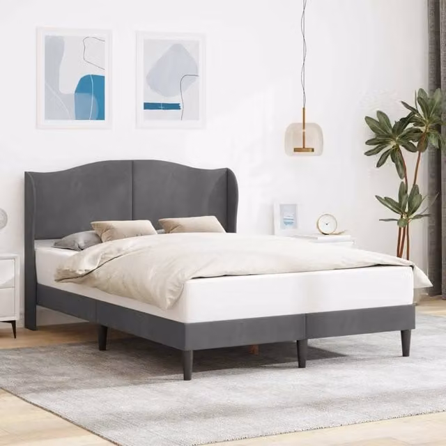 Struttura letto moderna in velluto grigio scuro e nero L/P/H: 140 x 200 x 101 cm – 1