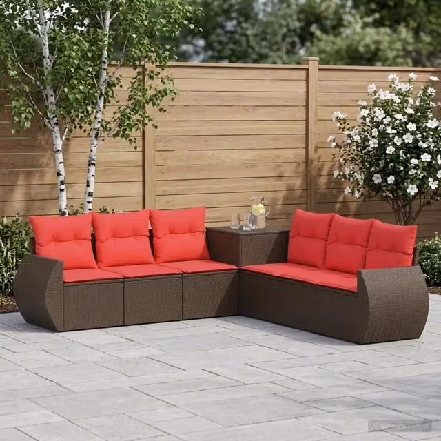 Set di divani 7 pz Marrone e Rosso 243 x 243 x 85 cm 3448821