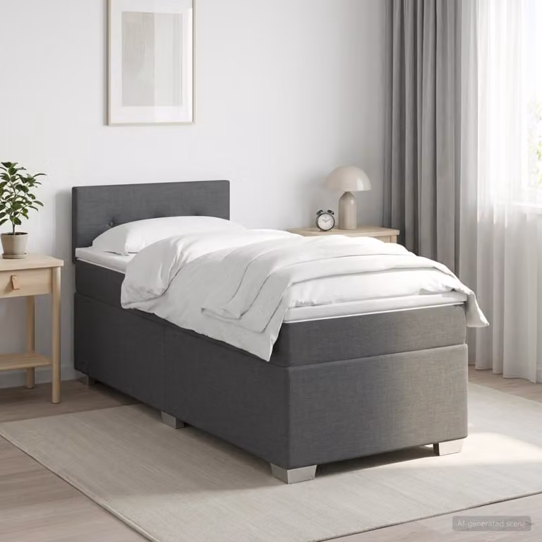 Letto box spring con materasso ibrido vidaXL in tessuto Grigio e Bianco L 90 x P 190 cm