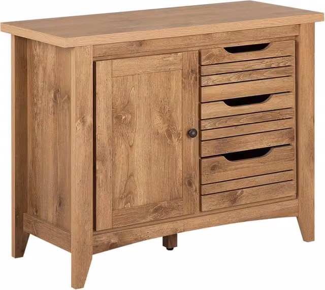 Madia credenza Beliani in effetto legno marrone con 3 cassetti L: 99 cm, P: 43 cm, H: 80 cm – 1