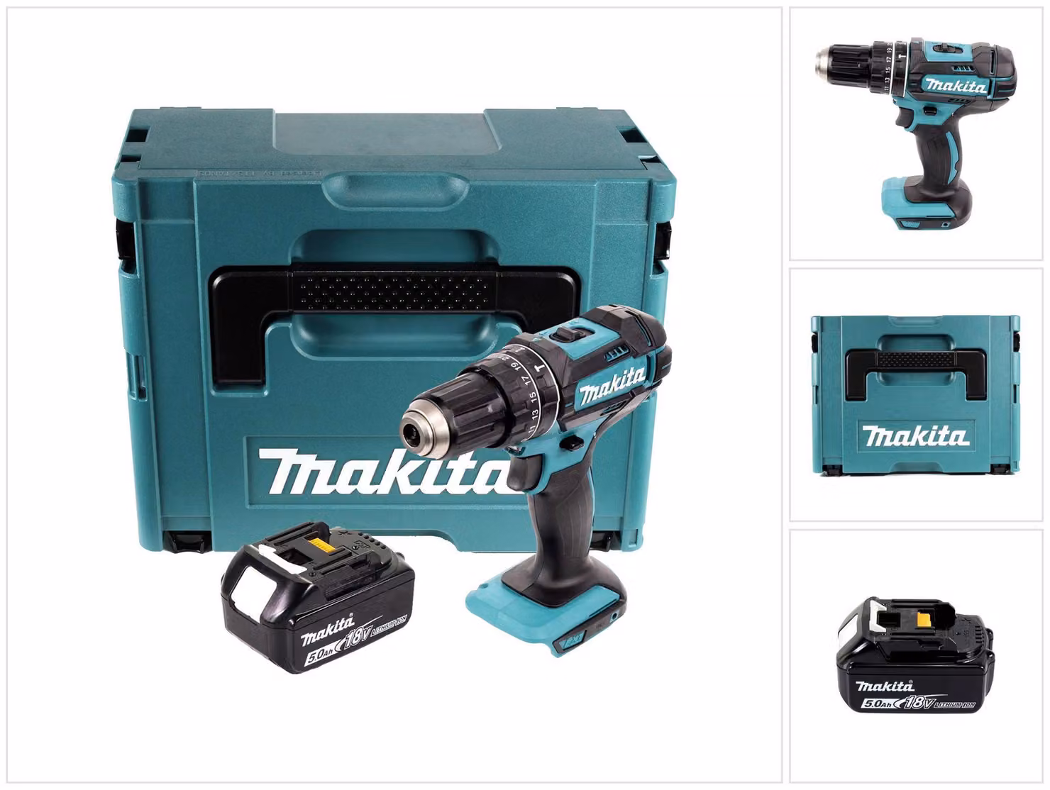 Makita DHP 482 T1J trapano a percussione a batteria 18 V 62 Nm + 1x batteria ricaricabile 5,0 Ah + Makpac - senza caricabatterie