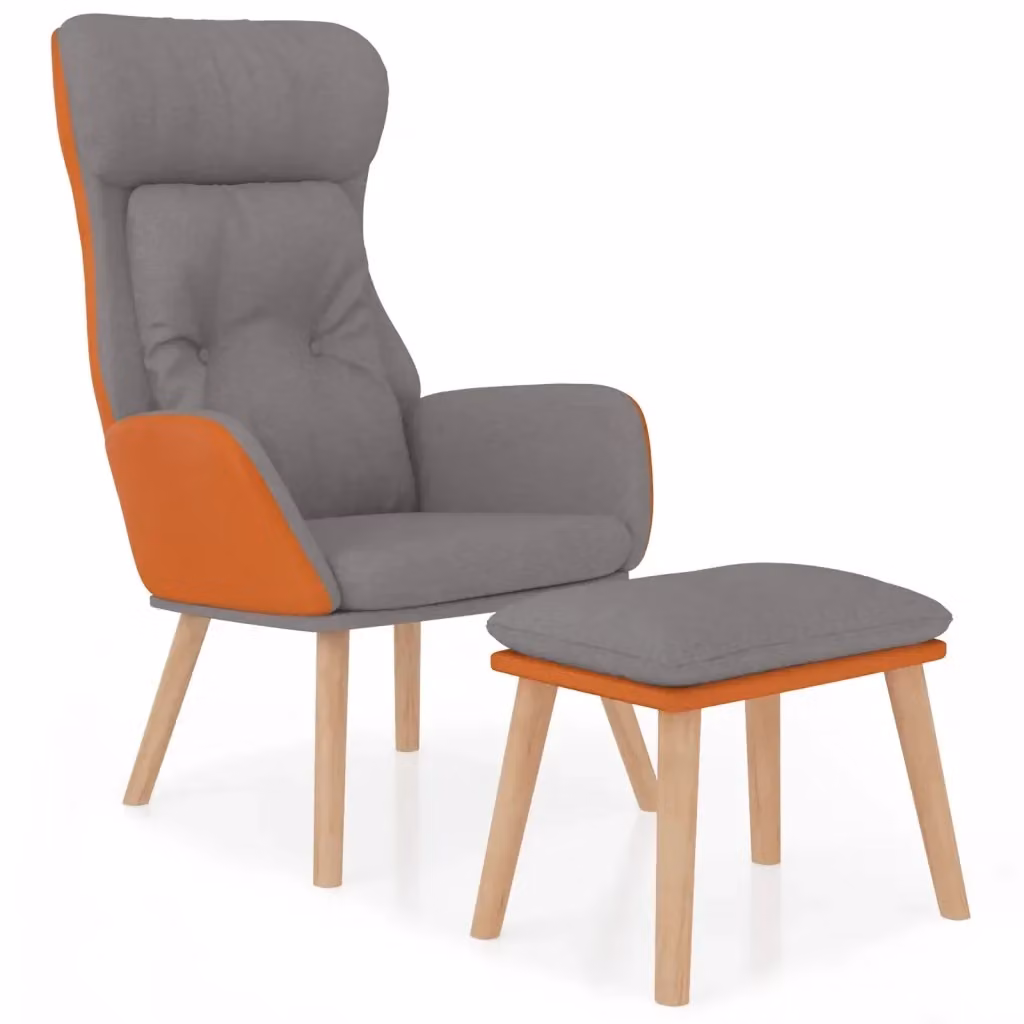 Poltrona Relax con Poggiapiedi vidaXL Grigio in Similpelle e Tessuto con Struttura in Metallo e Legno – 2