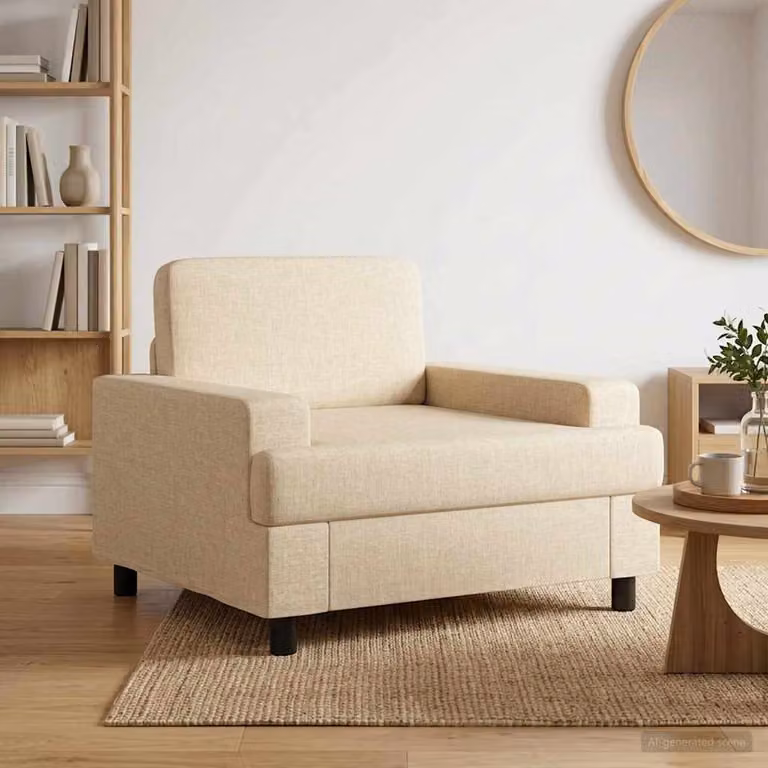 Poltrona lounge moderna vidaXL in tessuto beige con braccioli