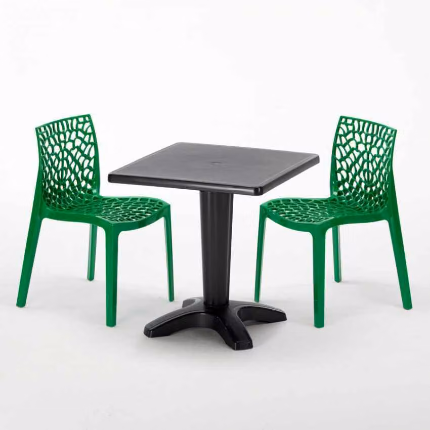Tavolo quadrato nero e 2 sedie in polipropilene colorato Set di bastoni per interni Grand Soleil Gruvyer Aia - Verde