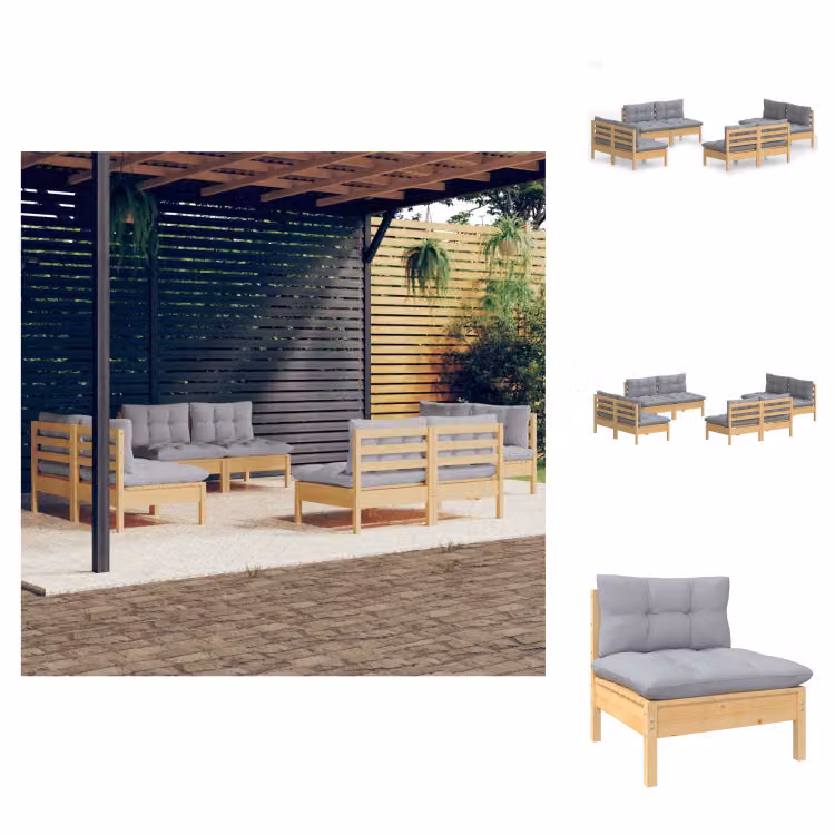 vidaXL set salotto da giardino 8 pezzi con cuscini grigi in legno di pino - Set di mobili da giardino