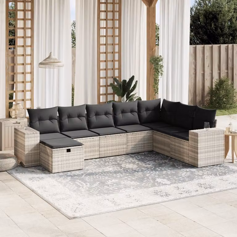 Set Divano da Giardino a L vidaXL 8pz con Cuscini Grigio con Struttura in Metallo e Polyrattan