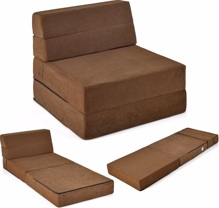 COSTWAY 3 in 1 divano letto pieghevole, materasso pieghevole, schiuma extra spessa (15 cm), divano letto, materasso da pavimento, materasso pieghevole, 190 x 71 x 15 cm (marrone)