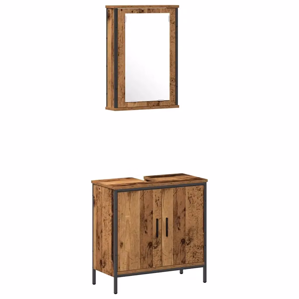 Set di mobili per il bagno vidaXL composto da mobile sottolavabo e armadietto con specchio in legno e vetro, colore marrone e nero, design minimalista a parete – 2