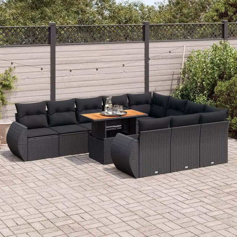 Maison Exclusive - Set Divani da Giardino 11 pz con Cuscini in Polyrattan Nero