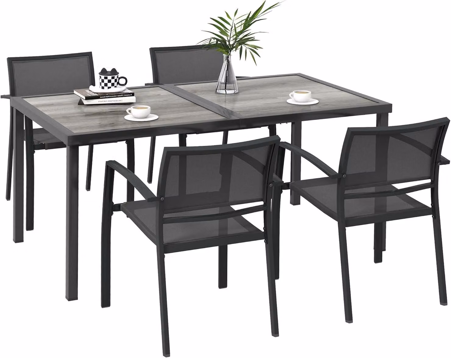 Set da giardino da 5 pezzi - Set di mobili da giardino - Arredamento per terrazza - Sedia da esterno - Sedie impilabili - Tavolo spazioso 150x87 cm