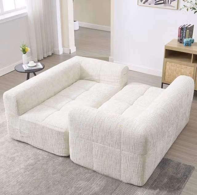 Sofa 158x90x60 cm con tasche laterali; cuscino incluso; in chenille beige